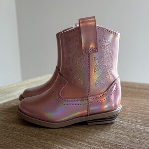 Old Navy Toddler Zip-up Western Boots in Metallic Iridescent Pink Size 5